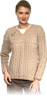 Merino Wool Keyhole Aran Sweater