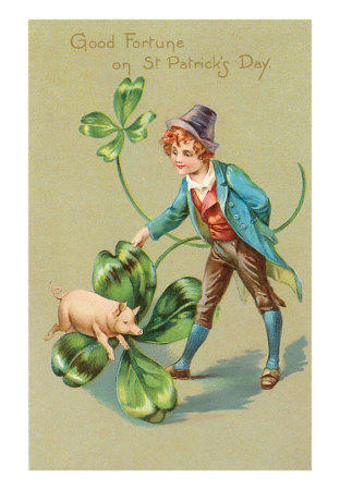 St. Patrick's Day, Pig, Leprechaun and Shamrock