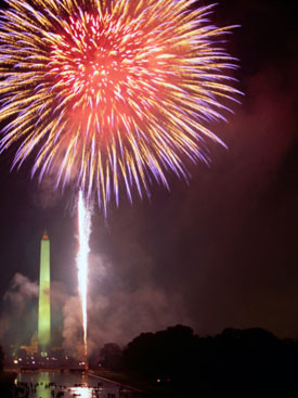 Fireworks Above Washington Monument on 4th of July, Washington DC, USA