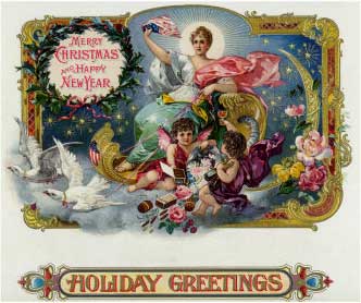 Holiday Greetings Brand Cigar Box Label, Merry Christmas and Happy New Year