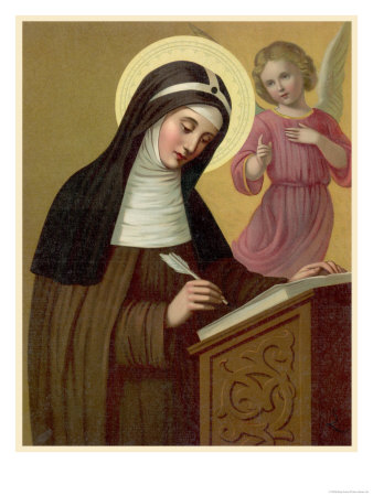 Saint Brigid Irish Abbess Depicted Receiving Help with Her Writing from an Angel